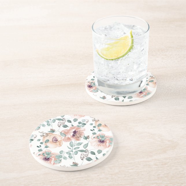 Dessous De Verre En Grès Fleurs Aquarelles Chic Blush (Côté)