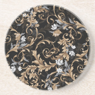 Dessous De Verre En Grès Fleurs baroques classiques : arrière - plan noir.