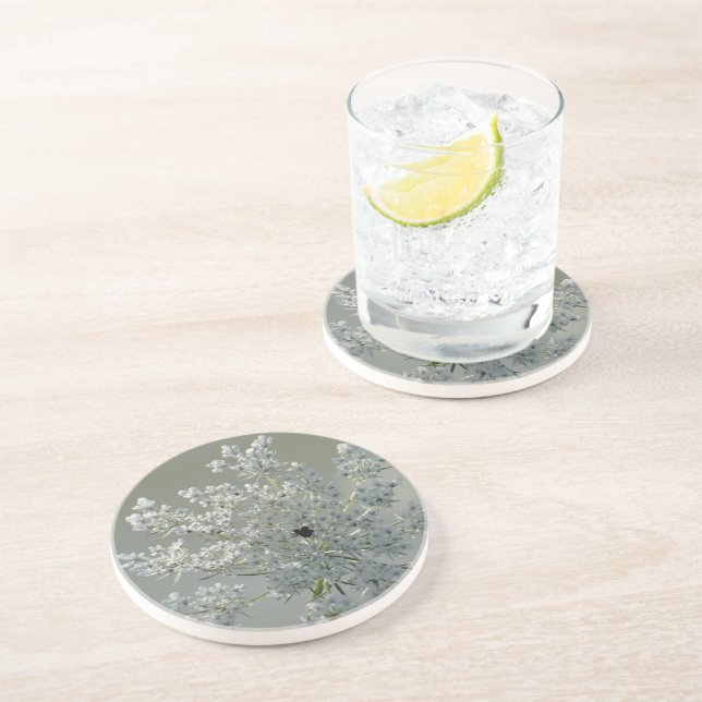 Dessous De Verre En Grès Fleurs blanches délicates (Côté)