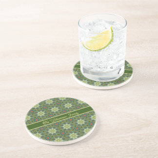 Dessous De Verre En Grès Fleurs bleues aux teintes vertes vintage