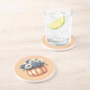 Dessous De Verre En Grès Fleurs Bleues Citrouille Automne