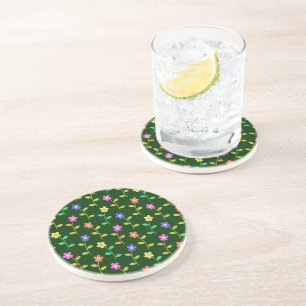 Dessous De Verre En Grès Fleurs colorées, Motif Floral, Verdure, Boho