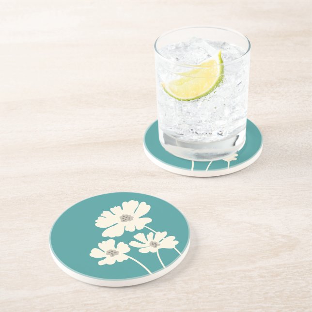 Dessous De Verre En Grès Fleurs Cosmos Silhouettes Mur Floral Moderne (Côté)