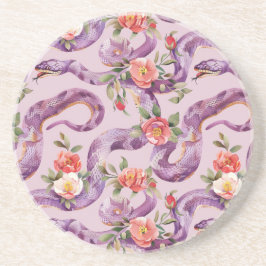 Dessous De Verre En Grès Fleurs Crème Rouges Serpents Violets