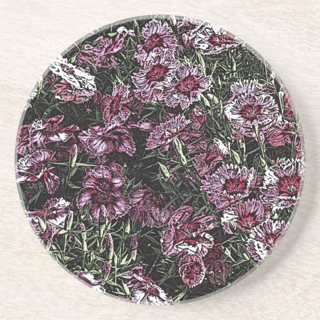 DESSOUS DE VERRE EN GRÈS FLEURS DE DIANTHUS (Devant)