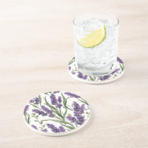 Dessous De Verre En Grès Fleurs de lavande violette aquarelle botanique