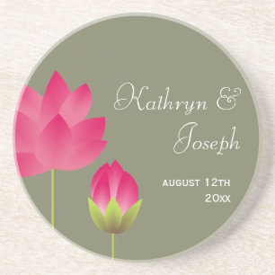 Dessous De Verre En Grès Fleurs de lotus rose rouge moderne thé vert mariag