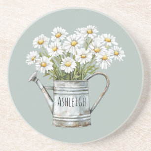 Dessous De Verre En Grès Fleurs de marguerite verte