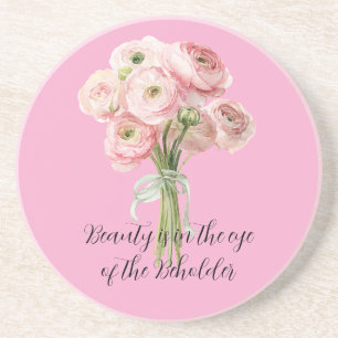 Dessous De Verre En Grès Fleurs de Ranunculus roses