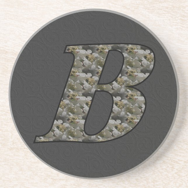 Dessous De Verre En Grès Fleurs d'hortensia à monogramme initial B (Devant)
