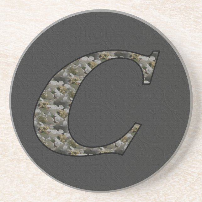 Dessous De Verre En Grès Fleurs d'hydrangea à monogramme initial C (Devant)