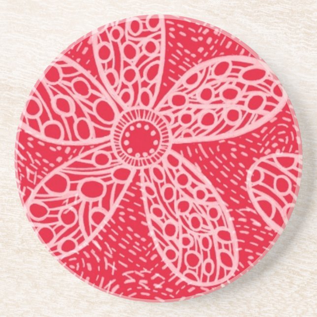 Dessous De Verre En Grès Fleurs et Coeurs (Devant)