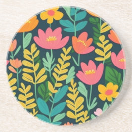 Dessous De Verre En Grès Fleurs feuilles design coloré