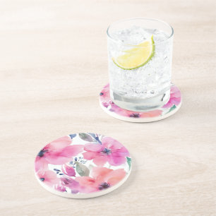 Dessous De Verre En Grès Fleurs Florales Fleurs Roses Peintes Aquarelle