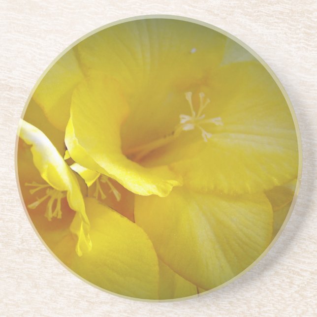 Dessous De Verre En Grès Fleurs Freesia Jaunes (Devant)