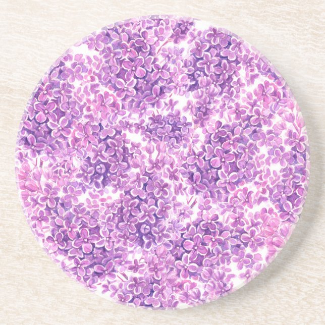 Dessous De Verre En Grès Fleurs lilas rose aquarelle (Devant)