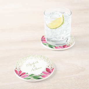 Dessous De Verre En Grès Fleurs modernes Parties scintillant rose Fleur