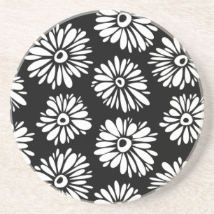Dessous De Verre En Grès Fleurs noires et blanches funky