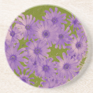Dessous De Verre En Grès Fleurs pourpres sur le vert