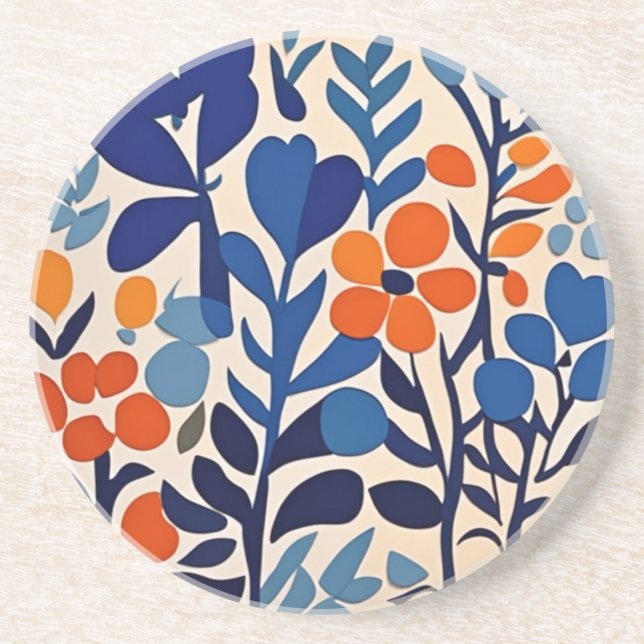 Dessous De Verre En Grès fleurs retro 70's (Devant)