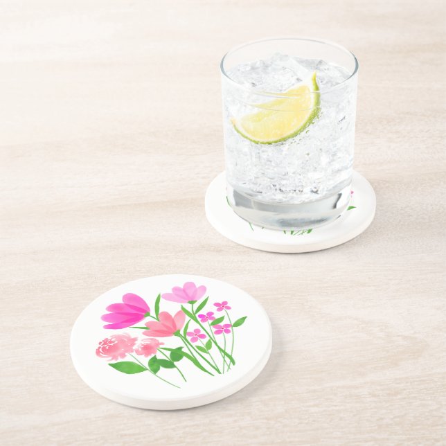 Dessous De Verre En Grès Fleurs roses (Côté)