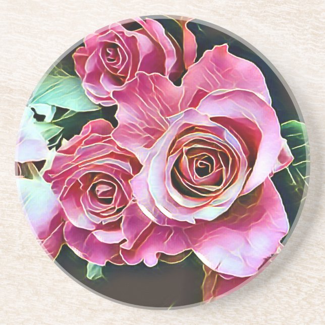 DESSOUS DE VERRE EN GRÈS FLEURS ROSES ROSES ROSES ROSES (Devant)