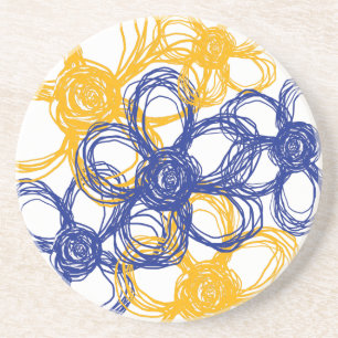 Dessous De Verre En Grès Fleurs sauvages bleues et jaunes