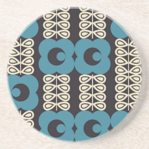 Dessous De Verre En Grès Fleurs stylisées : Vintage moderne géométrique.