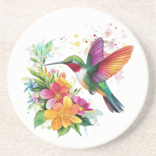 Dessous De Verre En Grès Fleurs tropicales des colibris
