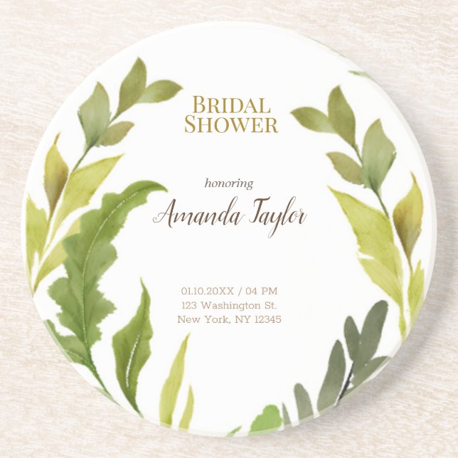 Dessous De Verre En Grès Fleurs verdure aquarelle Élégant Shower de mariage (Devant)