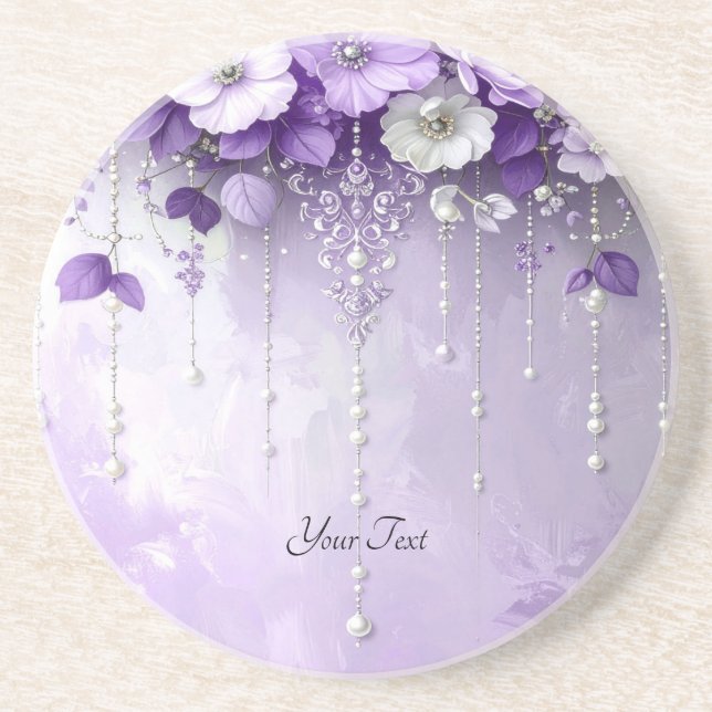 Dessous de verre en grès Fleurs Violettes (Devant)