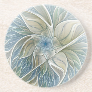 Dessous De Verre En Grès Floral Dream Motif Abstrait Blue Khaki Fractal