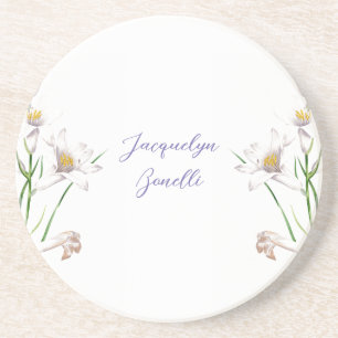 Dessous De Verre En Grès Floral Elegant Chic Cute Calligraphie Ajouter Nom