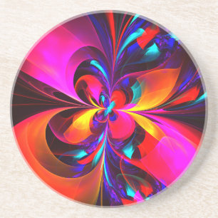 Dessous De Verre En Grès Floral moderne Art Abstrait Rouge Bleu Motif #07