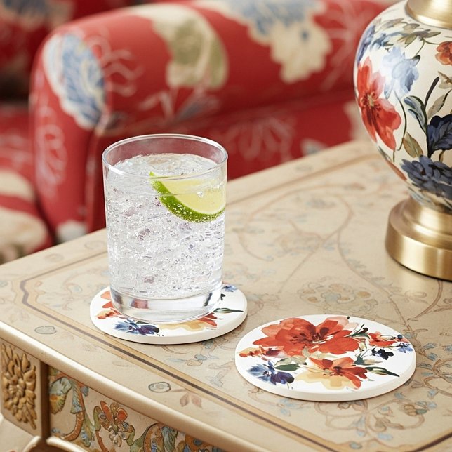 Dessous De Verre En Grès Floral orange et bleu (Créateur téléchargé)