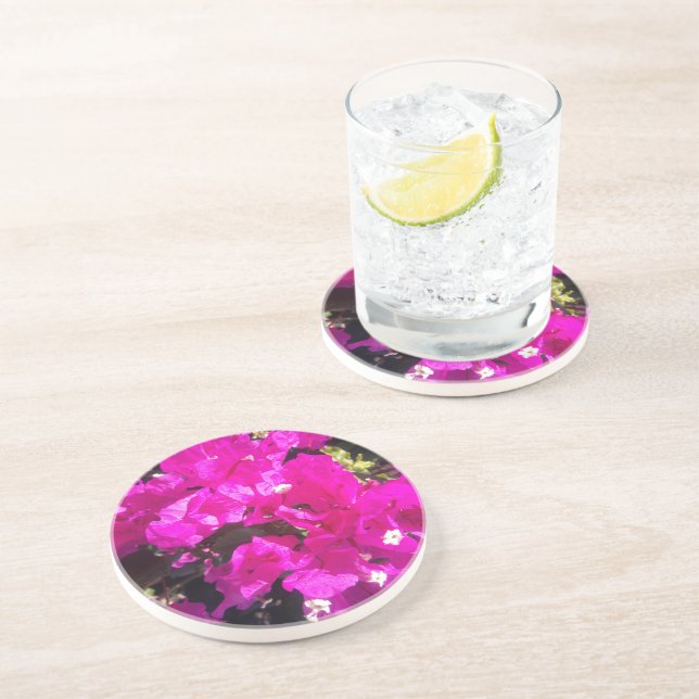 Dessous De Verre En Grès Floral rose vibre (Côté)
