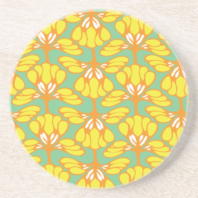 Dessous De Verre En Grès flore jaune (Devant)