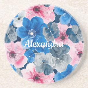 Dessous De Verre En Grès Flore rose chic
