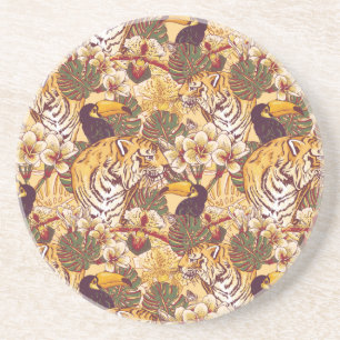Dessous De Verre En Grès Flore tropicale avec tigre