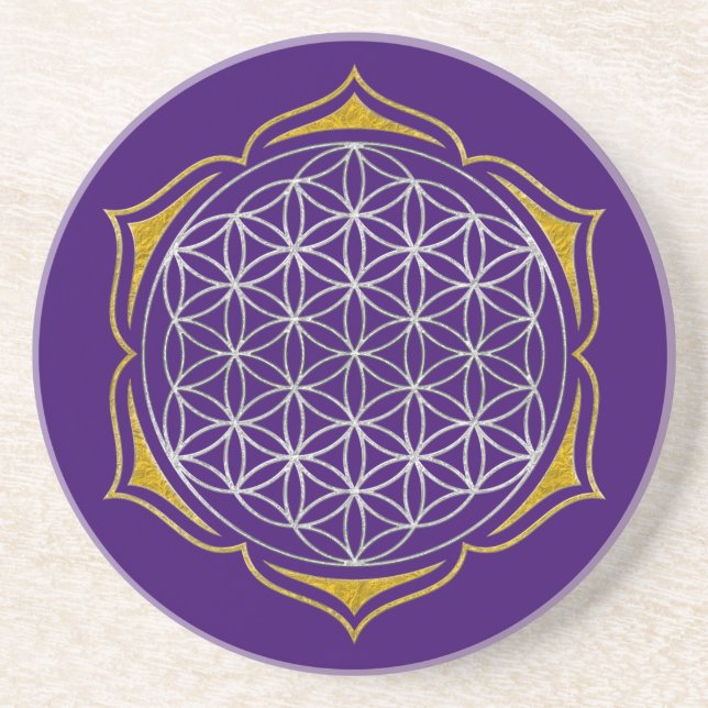 Dessous De Verre En Grès Flower Of Life - Lotus or argent (Devant)