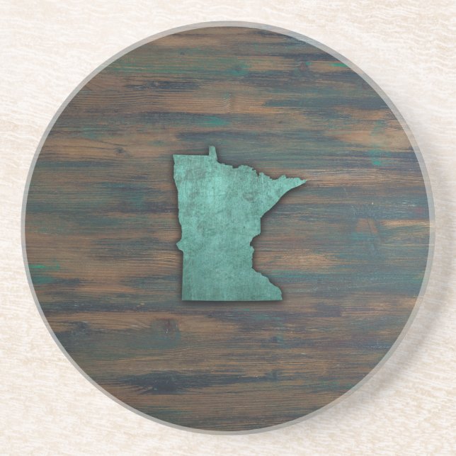 Dessous De Verre En Grès Forme de Minnesota Turquoise rustique (Devant)