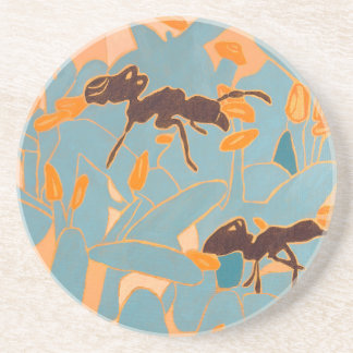 Dessous De Verre En Grès Fourmis avec fleurs bleues Flore australienne