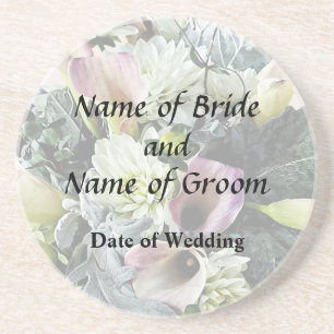 Dessous De Verre En Grès Fournitures de mariage avec bouquet de callas rose