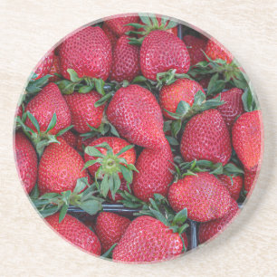 Dessous De Verre En Grès Fraises avec feuilles verts