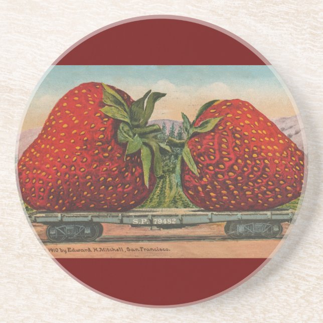 Dessous De Verre En Grès Fraises Giant Fruit Antique Fruit Amusant (Devant)
