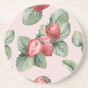 Dessous De Verre En Grès Fraises mûres d'été : Aquarelle rose