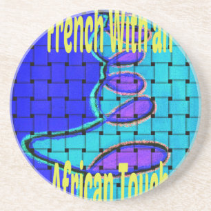 Dessous De Verre En Grès Français Bleu Africain Tissé Abstrait violet forme