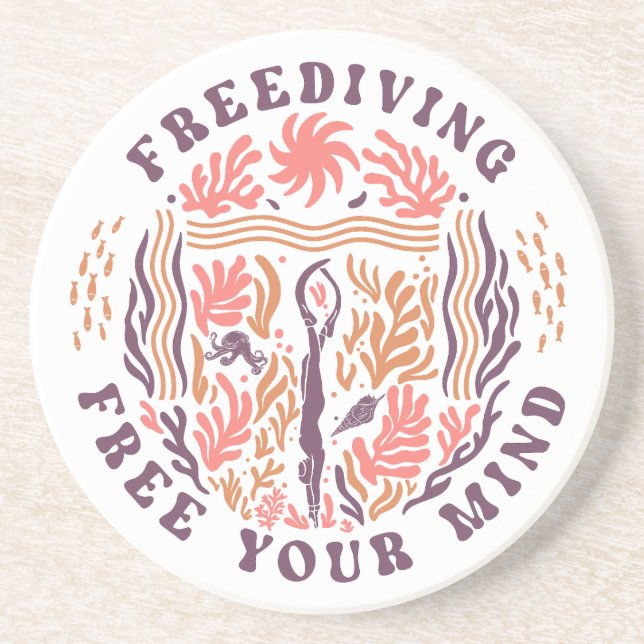 Dessous De Verre En Grès Freediving Free Your Mind Ocean Meditation Diver (Devant)