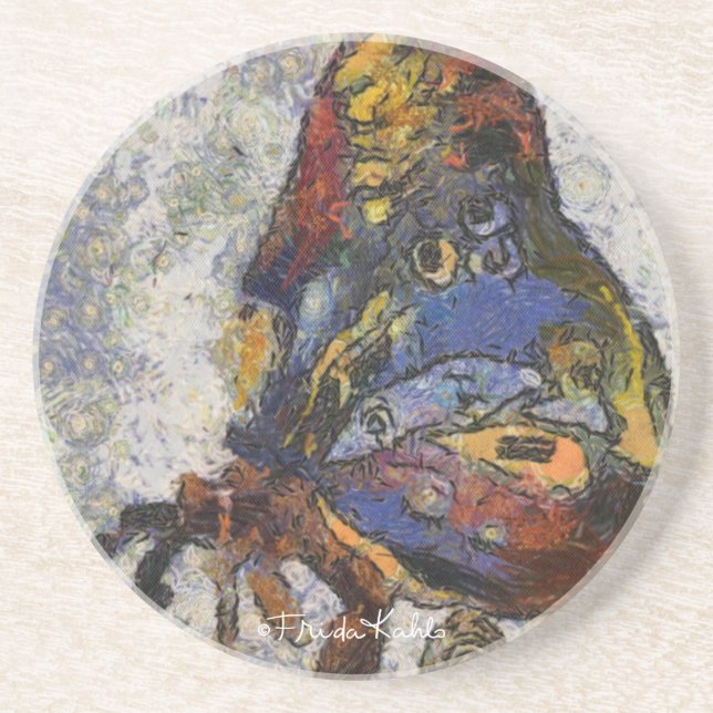 Dessous De Verre En Grès Frida Kahlo Butterfly Monet Inspiré (Devant)