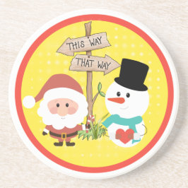 Dessous De Verre En Grès Frosty ou Père Noël ? Quel chemin pour Noël ? Dess